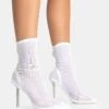 VIP White Diamante Holographic Detailed Mesh Pointed Toe Stiletto Sock Boot Heels -LoafLuxe Shop 771A5278