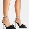 Angelic Black Satin Bow Diamante Wrap Around Pointed Court Stiletto Heel -LoafLuxe Shop 771A5315