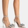 Angelic Silver Mirror Perspex Bow Diamante Wrap Around Pointed Court Stiletto Heel -LoafLuxe Shop 771A5319