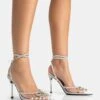 Twilight Silver Perspex Diamante Bow Pointed Court Stiletto Heel -LoafLuxe Shop 771A5335
