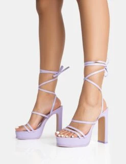 Gimme Gimme Lilac PU Strappy Lace Up Block Heels -LoafLuxe Shop 771A5336