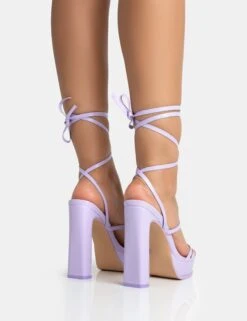Gimme Gimme Lilac PU Strappy Lace Up Block Heels -LoafLuxe Shop 771A5338