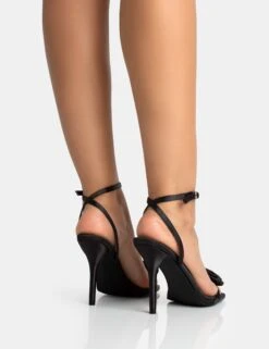 Ruru Black Satin Flower Barely There Stiletto Heel -LoafLuxe Shop 771A5366