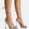 Jenner Silver PU Diamante Strap Lace Up Square Toe Cake Stand Stiletto Heels -LoafLuxe Shop 771A5387