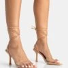 Unruly Nude Pu Perspex Strappy Lace Up Pointed Toe Stiletto Heels -LoafLuxe Shop 771A5395