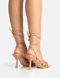 Keri Nude Pu Strappy Lace Up Mid Heels -LoafLuxe Shop 771A5398