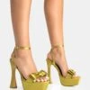 Dreamer Olive Green Satin Extreme Bow Ankle Strap Platform Square Toe Flared Stiletto Heels -LoafLuxe Shop 771A5435 6e1b97d8 32fd 495b 9985 7b8229f6d925