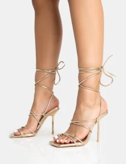 Holly Gold Metallic Strappy Tie Up Square Toe Stiletto Heels -LoafLuxe Shop 771A5440 90e945b6 cae3 46a7 a2fb dfbf06fcefc6
