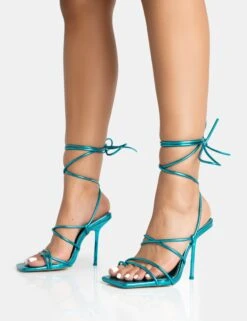 Holly Wide Fit Blue Metallic Strappy Tie Up Square Toe Stiletto Heels -LoafLuxe Shop 771A5444 ac4c3f4a 28de 40a1 b1c9 611d8f721a98