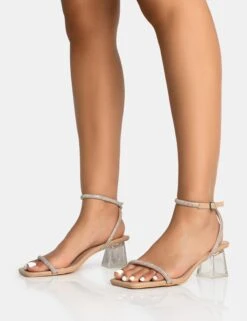 Joselyn Wide Fit Nude Pu Diamante Barely There Perspex Mid Heels -LoafLuxe Shop 771A5461