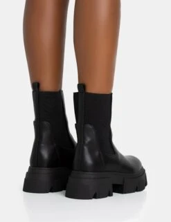 Edgy Black Pu Elasticated Ankle Rounded Chunky Sole Ankle Boots 9 Edgy Black Pu Elasticated Ankle Rounded Chunky Sole Ankle Boots -LoafLuxe Shop 771A5599