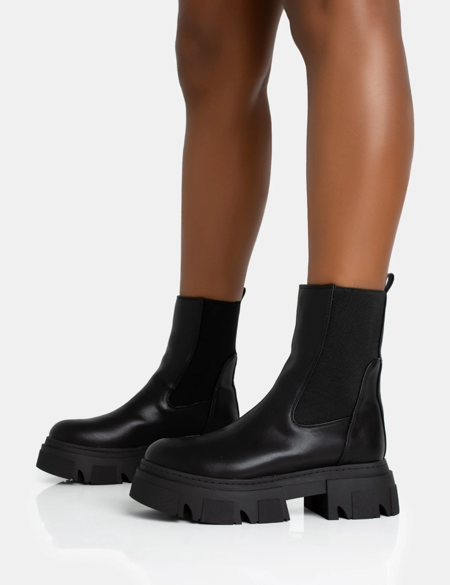 Edgy Black Pu Elasticated Ankle Rounded Chunky Sole Ankle Boots 5 Edgy Black Pu Elasticated Ankle Rounded Chunky Sole Ankle Boots - Image 3