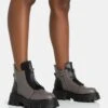 Astra Wide Fit Grey And Black Zip Front Chunky Ankle Boots -LoafLuxe Shop 771A5626