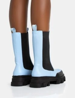 Kira Blue PU Chunky Sole Chelsea Ankle Boots -LoafLuxe Shop 771A5631