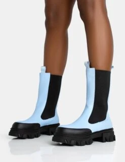 Kira Blue PU Chunky Sole Chelsea Ankle Boots -LoafLuxe Shop 771A5632