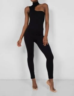Seamless Asymmetric Neck Jumpsuit Unitard Black -LoafLuxe Shop 771A5640