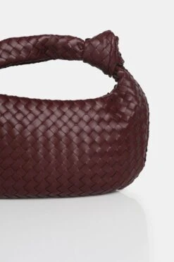 The Blame Burgundy Woven PU Knot Detail Mini Grab Bag -LoafLuxe Shop 771A5646