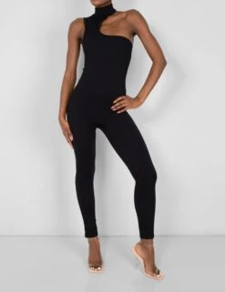 Seamless Asymmetric Neck Jumpsuit Unitard Black -LoafLuxe Shop 771A5653