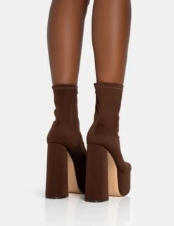 Dominate Chocolate Nylon Platform Rounded Square Toe Block Heeled Ankle Boots -LoafLuxe Shop 771A5863