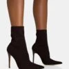 Mirival Chocolate Knitted Stiletto Sock Pointed Toe Ankle Boots -LoafLuxe Shop 771A5866
