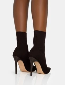 Mirival Chocolate Knitted Stiletto Sock Pointed Toe Ankle Boots -LoafLuxe Shop 771A5867