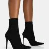 Mirival Black Knitted Stiletto Sock Pointed Toe Ankle Boots -LoafLuxe Shop 771A5870