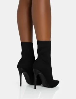 Mirival Black Knitted Stiletto Sock Pointed Toe Ankle Boots -LoafLuxe Shop 771A5871