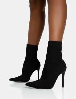 Mirival Black Knitted Stiletto Sock Pointed Toe Ankle Boots -LoafLuxe Shop 771A5872
