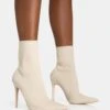 Mirival Off White Knitted Stiletto Sock Pointed Toe Ankle Boots -LoafLuxe Shop 771A5874
