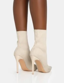 Mirival Off White Knitted Stiletto Sock Pointed Toe Ankle Boots 9 Mirival Off White Knitted Stiletto Sock Pointed Toe Ankle Boots -LoafLuxe Shop 771A5875