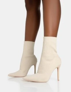 Mirival Off White Knitted Stiletto Sock Pointed Toe Ankle Boots 8 Mirival Off White Knitted Stiletto Sock Pointed Toe Ankle Boots -LoafLuxe Shop 771A5876
