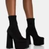 Dominate Black Nylon Platform Rounded Square Toe Block Heeled Ankle Boots -LoafLuxe Shop 771A5886