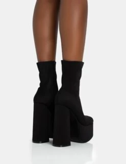 Dominate Black Nylon Platform Rounded Square Toe Block Heeled Ankle Boots -LoafLuxe Shop 771A5887