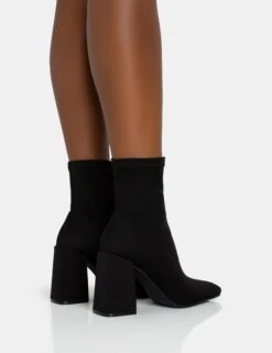 Delani Black Neoprene Zip Up Rounded Pointed Toe Block Heel Ankle Boots -LoafLuxe Shop 771A5891 622891c6 07d9 4b2a a31d 5ca9608996e1