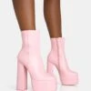 Supine Baby Pink PU Chunky Heeled Platform Ankle Boots -LoafLuxe Shop 771A5985