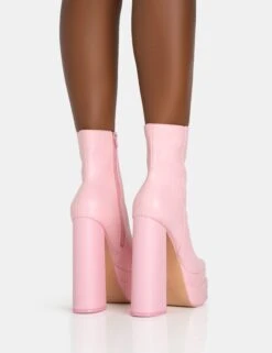 Supine Baby Pink PU Chunky Heeled Platform Ankle Boots -LoafLuxe Shop 771A5986