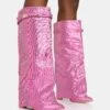 Echo Hot Pink Glitter Twist Lock Detail Fold Over Pointed Toe Knee High Boots -LoafLuxe Shop 771A5991