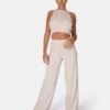 V Front Low Waisted Wide Leg Knitted Trousers Oatmeal -LoafLuxe Shop 771A6005