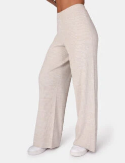V Front Low Waisted Wide Leg Knitted Trousers Oatmeal -LoafLuxe Shop 771A6025