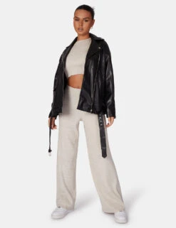 V Front Low Waisted Wide Leg Knitted Trousers Oatmeal -LoafLuxe Shop 771A6035