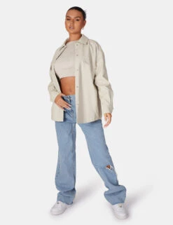 Vegan Leather Pocket Oversized Shacket Stone -LoafLuxe Shop 771A6084