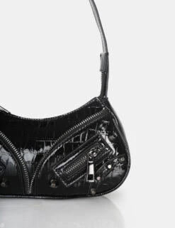 The Candice Zip Detailed Black Croc Shoulder Bag -LoafLuxe Shop 771A6141 6a9a41e3 d9d5 4080 bfda 4dbdd043523e
