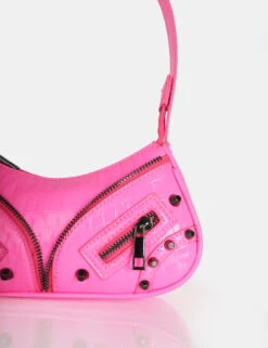 The Candice Zip Detailed Pink Croc Shoulder Bag -LoafLuxe Shop 771A6146 476bca42 ef02 4bcb a5d6 8ce732a68995