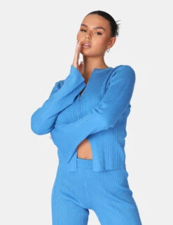 Knitted Zip Front Top Blue -LoafLuxe Shop 771A6178