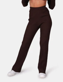 Ribbed Knitted Wide Leg Trousers Chocolate -LoafLuxe Shop 771A6218