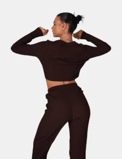 Lace Up Ribbed Crop Top Chocolate -LoafLuxe Shop 771A6224