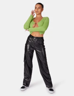 Long Sleeve Kaiia Trim Fluffy Knit Top Green -LoafLuxe Shop 771A6230