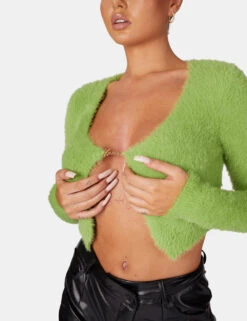 Long Sleeve Kaiia Trim Fluffy Knit Top Green -LoafLuxe Shop 771A6246