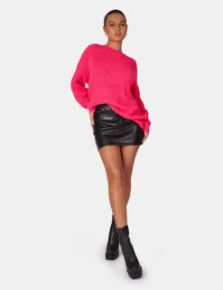 Oversized Knitted Crew Neck Jumper Pink -LoafLuxe Shop 771A6319