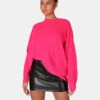 Oversized Knitted Crew Neck Jumper Pink -LoafLuxe Shop 771A6321